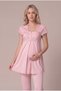 Women's Powder-Colored Lace-Up Maternity Pajama Set with Nursing Detail and Dressing Gown - 7