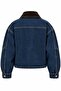 Navy Blue Belted Collared Crop Denim Jacket - 1114 - 2