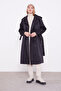 Double Buttoned Front Belt Detailed Lined Trench Coat 530031 Black - 3