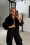 Black Bomber Jacket with Stand Collar and Zipper