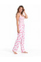 Women's Striped Blouse Patterned Strappy Pink Pajama Set - 2