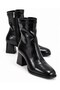 Flat-Toe Stretchy Heeled Boots Black Yanki̇