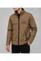 Men's Tan Spring Season Water and Wind-Resistant Coat Stand Collar Seasonal Zippered Sports Outdoor Jacket - 2