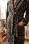 Leonia Maternity and Postpartum Leopard Patterned Fleece Dressing Gown with Pockets and Belted Piping Detail - 3