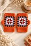 Women's Adult Fingerless Knitted Gloves Orange – Colorful Patterned Hand Warmer Gloves - 2