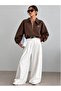 Women's Polo Collar Zippered Bow Printed Oversize Sweatshirt - 2