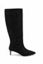 Women's Black Suede Pointed Toe Thin Short Heel Below the Knee Boots