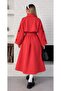 Women's Red Trench Coat Long Belted New Season Stylish and Modern Outerwear - 2