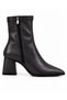 Pointed Toe Stretchy Heeled Boots Black Leather - 2