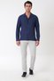 Comfort Fit Apaş Collar Foldable Sleeves Navy Blue Linen Shirt g 1613 - 3