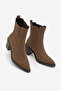 Women's Pointed Toe Double Elastic Thick Heeled Boots Solav Light Brown Suede