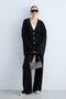 Women's Knitwear Set V-Neck Buttoned Cardigan and Wide-Leg Trousers Ribbed Knit Two-Piece Set -Black - 4