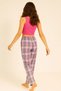 Women's Checkerboard Pajama Bottoms with Elastic Waist Plaid Pink-White - 2