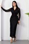 Double-Breasted Collar Buckle Glittery Long Sleeve Dress Grs4169 - 3