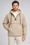 Men's Beige Slim Fit Plush Lined Hooded Kangaroo Pocket Water and Wind Resistant Coat - 2