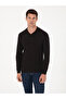 Black Slim Fit Cotton Blend Polo Collar Knit Sweater 50318949-Vr046