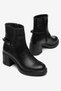 Women's Black Leather Round Toe Ankle Buckle Detailed Non-Slip Heeled Boots - Daily and Comfortable Use - 3