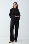 Women's Shirt Collar Lace-Up Waist Detail Wide Leg Two-Piece Set - Black - 3