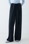 Women's High Waist Elastic Lace-Up Front Pleated Detailed Wide Leg Pants - Navy Blue - 3