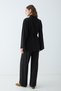 Women's Shirt Collar Lace-Up Waist Detail Wide Leg Two-Piece Set - Black - 6