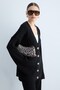 Women's Knitwear Set V-Neck Buttoned Cardigan and Wide-Leg Trousers Ribbed Knit Two-Piece Set -Black - 3