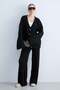 Women's Knitwear Set V-Neck Buttoned Cardigan and Wide-Leg Trousers Ribbed Knit Two-Piece Set -Black - 6