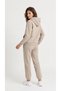 Women's Stone Color Elastic Cuffed Kangaroo Pocket 3 Thread Hooded Sweatshirt Set with Fleece Inside - 4