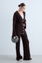 Women's Knitwear Set V-Neck Buttoned Cardigan and Wide-Leg Trousers Ribbed Knit Two-Piece Set -Bitter Coffee - 4