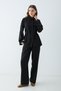 Women's Shirt Collar Lace-Up Waist Detail Wide Leg Two-Piece Set - Black - 4
