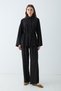 Women's Shirt Collar Lace-Up Waist Detail Wide Leg Two-Piece Set - Black