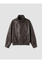 Two Mt Shop Quality Lcw Vision Brown Plain Oversize Women's Leather Look Jacket