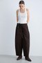 Women's High Waist Wide Leg Trousers with Pocket Detail - Brown - 3
