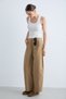 Women's High Waist Wide Leg Trousers with Pocket Detail - Camel