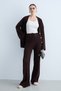 Women's Knitwear Set V-Neck Buttoned Cardigan and Wide-Leg Trousers Ribbed Knit Two-Piece Set -Bitter Coffee - 2