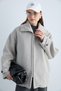 Women's Zippered Stand Collar Oversized Coat with Wide Sleeves and Pocket Details - Short Trench Coat - Vison - 4