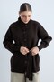 Women's Knitwear High Neck Buttoned Belted Cardigan Long Sleeve Relaxed Fit Knit Cardigan - Brown - 2