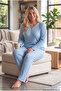 Reported Interlock Fabric Collar Buttoned Winter Large Size Women's Pajama Set 2950