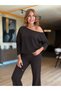 Women's One-Shoulder Open Long-Sleeved Short Modal Blouse and Wide-Leg Pants Two-Piece Set - 2