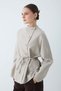 Women's Stand Collar Buttoned Belted Asymmetrical Cut Short Jacket - Stone - 3