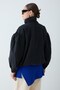 Women's Stand Collar Buttoned Elastic Short Coat with Gathered Detail - Black - 6