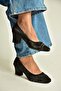 Z820054104 Black Fabric Thick Heeled Women's Shoes