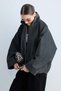 Women's Stand Collar Zippered Oversize Short Jacket with Wide Sleeves and Pocket Detail, Relaxed Fit - Anthracite - 4