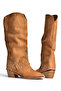 Z726106802 Tan Suede Thick Heeled Women's Boots with Pin Detail - 4
