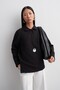 Slit Polo Collar Sweatshirt Black