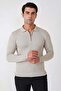 Slim Fit Stretchy Cotton Zippered Polo Collar Stone Knitwear Tr 902 - 3