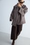 Women's Shawl Collar Single Button Oversize Short Coat with Pocket Detail Wide Sleeve Coat -Mocca - 5