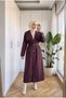 Women's Double-Breasted Collar Belted Long Trench Coat with Metal Button Detail, Hijab Trench Coat 130 cm - 3