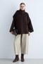 Women's Shawl Collar Single Button Oversize Short Coat with Pocket Detail Wide Sleeve Coat - Brown - 3