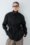 Women's Stand Collar Belted Buttoned Pocket Detailed Asymmetrical Short Trench Coat - Black - 4
