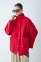 Women's Stand Collar Long Sleeve Short Coat with Snap Pocket Detail - Red - 6